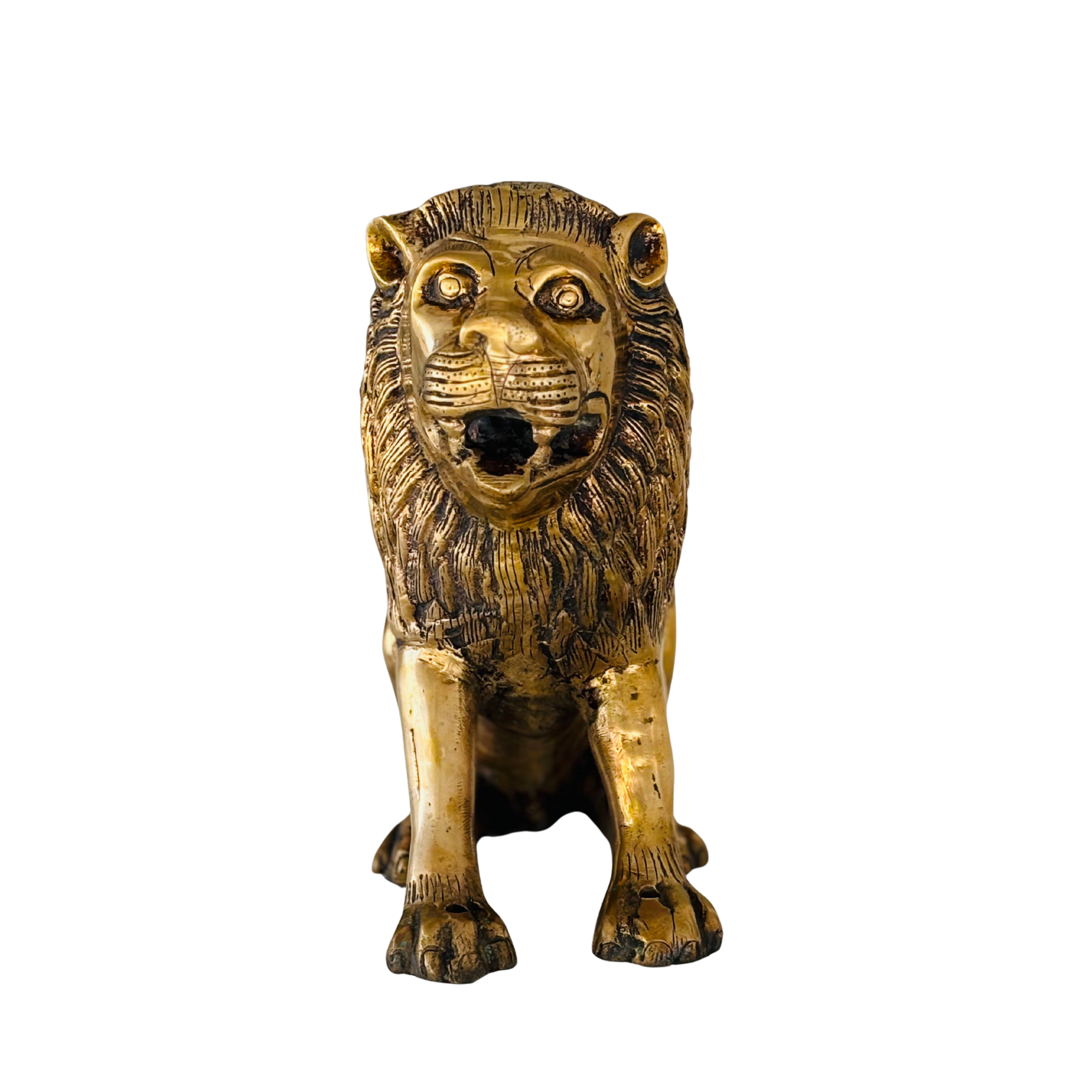 Antique 1800s Brass Lion Figurine – Rare Single-Piece Collectible