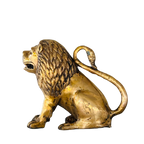 Antique 1800s brass lion figurine with detailed mane and sitting posture