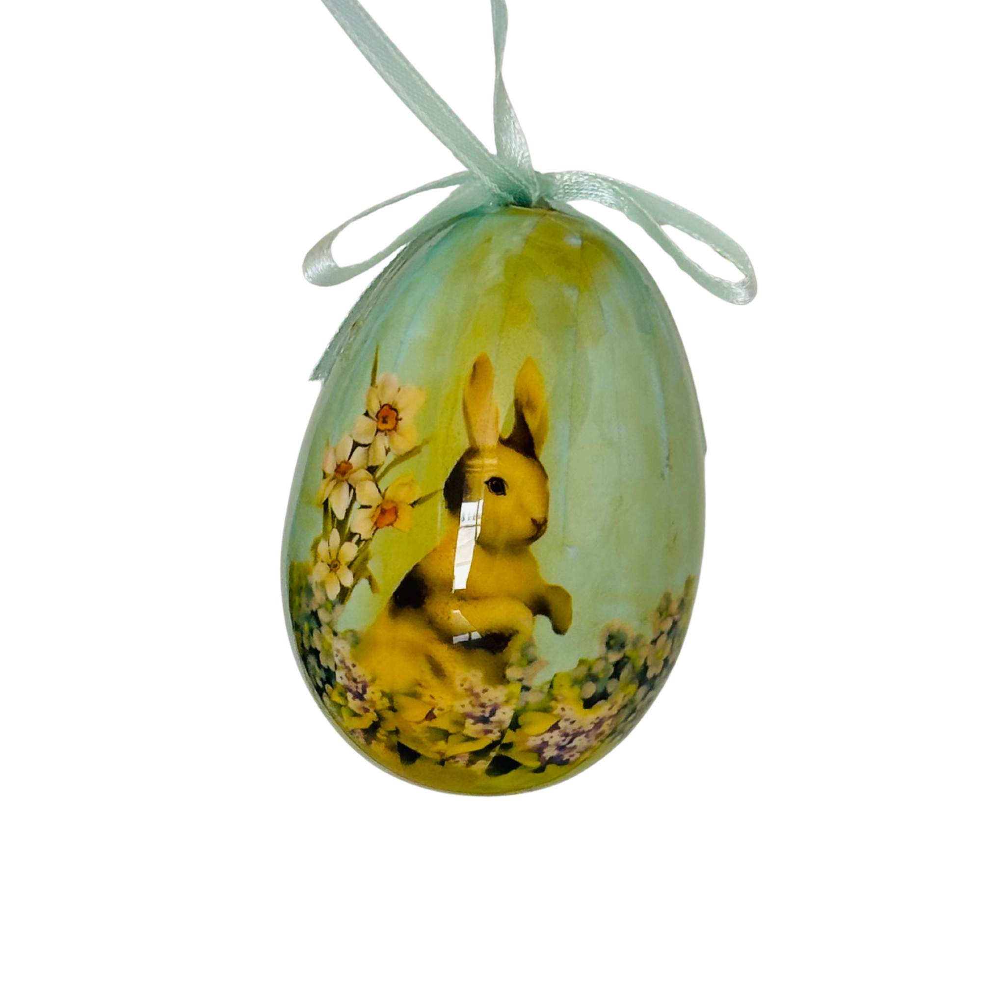 Light blue Easter egg with rabbit and floral design