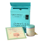 Vintage French postcard tin box with Love jar and cake-themed coaster set – Parisian-inspired home décor gift