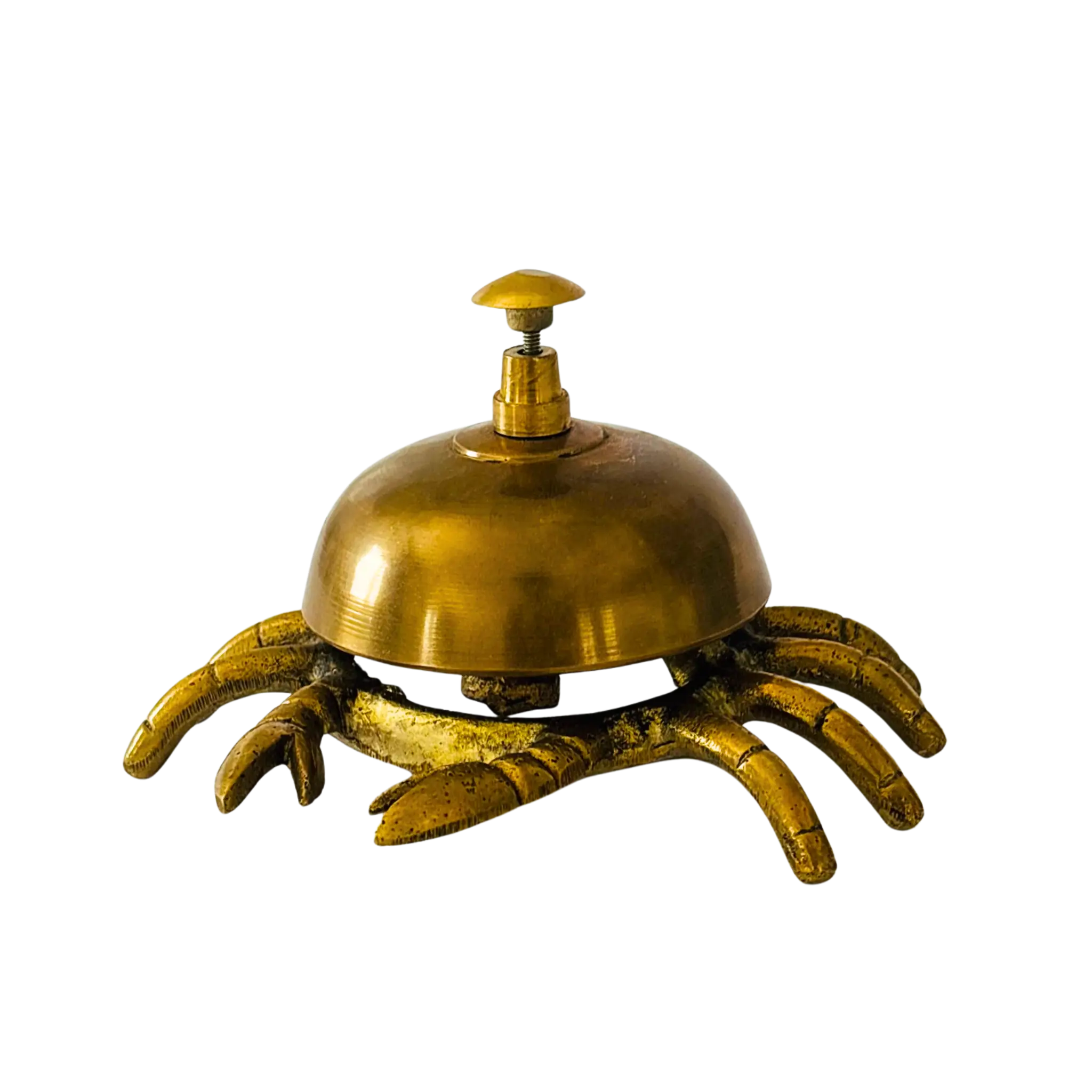 Vintage brass table bell with crab-shaped legs – antique decorative call bell
