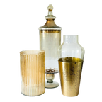 Vintage glass vase set with gold and clear finishes – decorative home centerpiece collection
