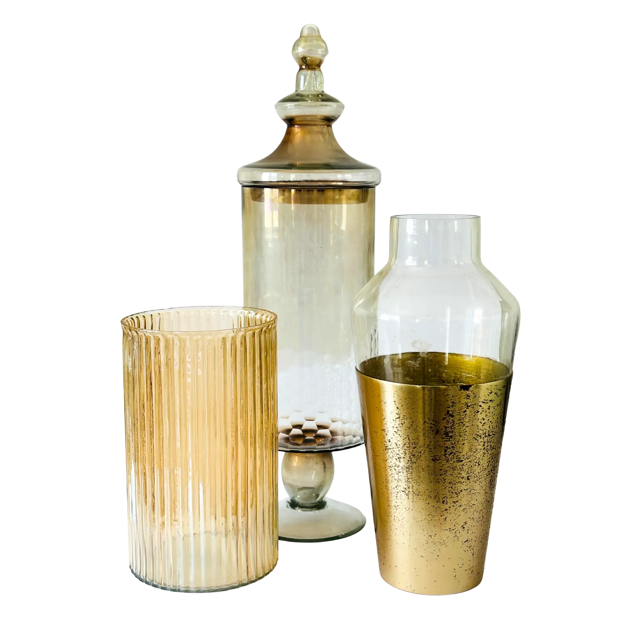 Vintage glass vase set with gold and clear finishes – decorative home centerpiece collection