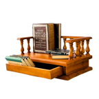 Vintage wooden windowsill book stand with spindle side rails and storage drawer – decorative bookshelf organizer