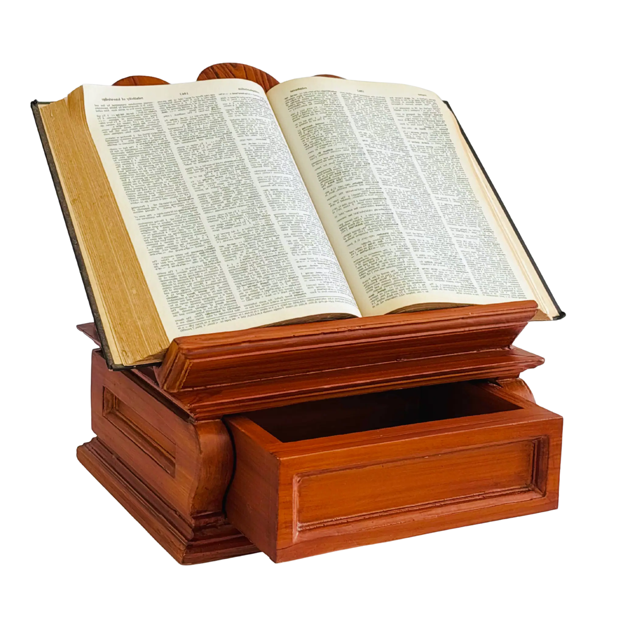 Wooden kitchen counter book stand with built-in storage drawer – vintage cookbook holder